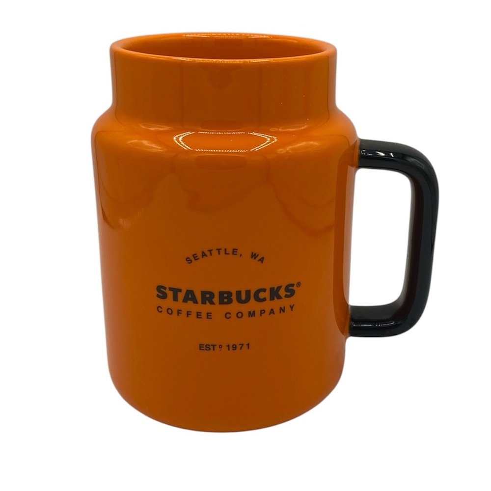 Starbucks LargeVibrant Orange Mug Black Handle Seattle WA